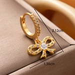 Gold color / 1 Piece Simple Series Classic Bow Knot Copper  Gold Color Zircon Women's Dangle Earrings 